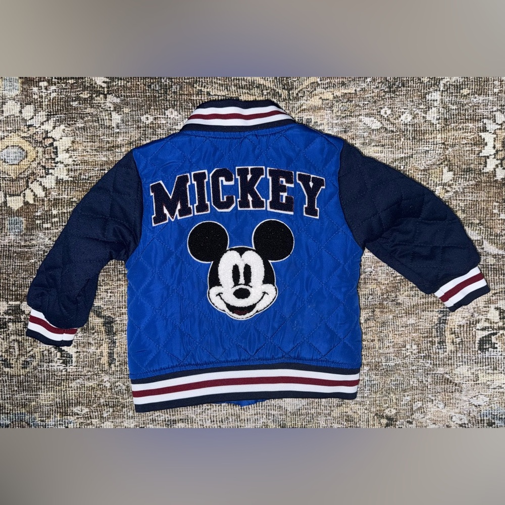 WALT DISNEY MICKEY MOUSE EMBROIDERED VARSITY JACKET QUILTED PUFFER COAT‎ SIZE 2T